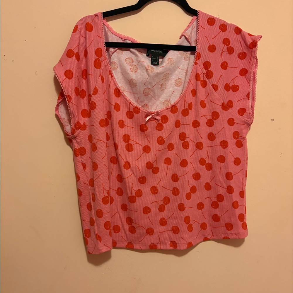 Pink Cherry Print Top